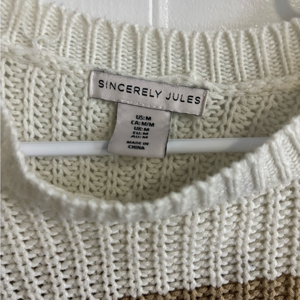 Sincerely Jules Striped Sweater - Cream, Brown, Gray - Picture 2 of 3